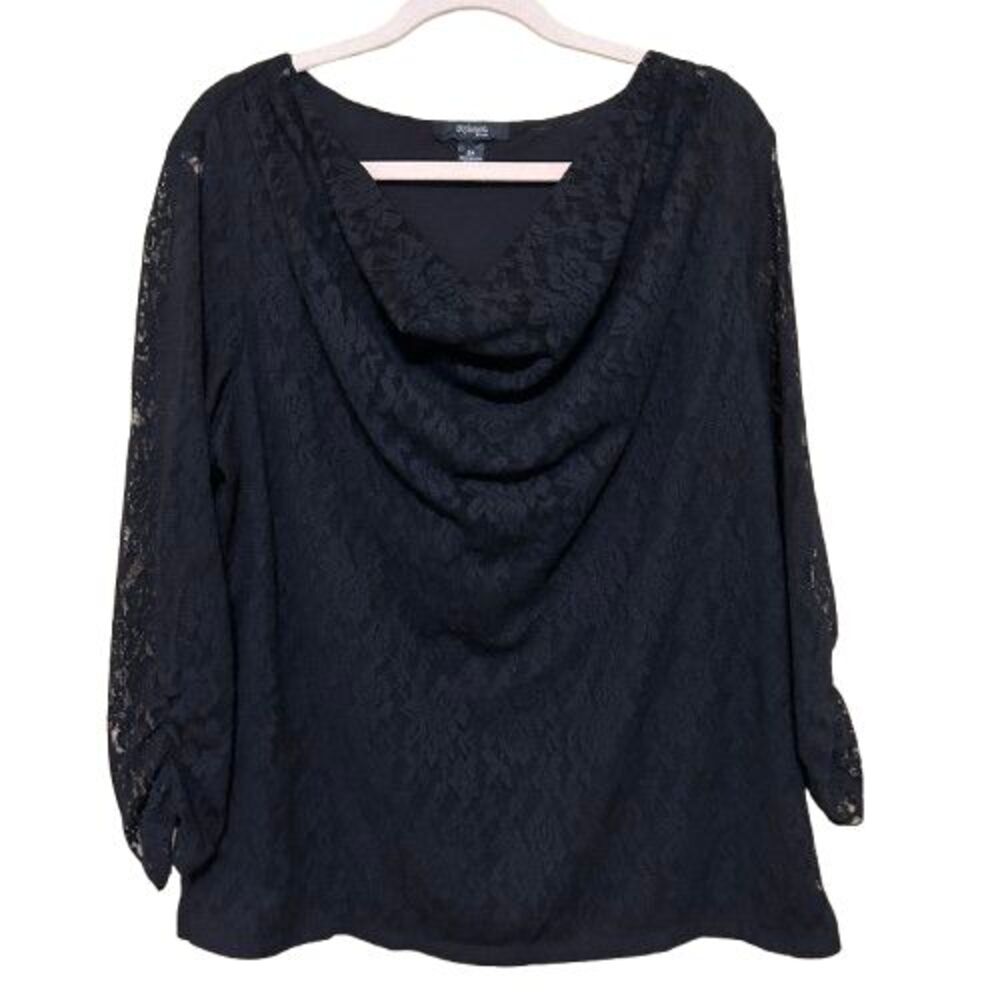 Style & Co Lace Cowl Neck Top Womens 2X Black Y2K Style Fairycore Whimsygoth
